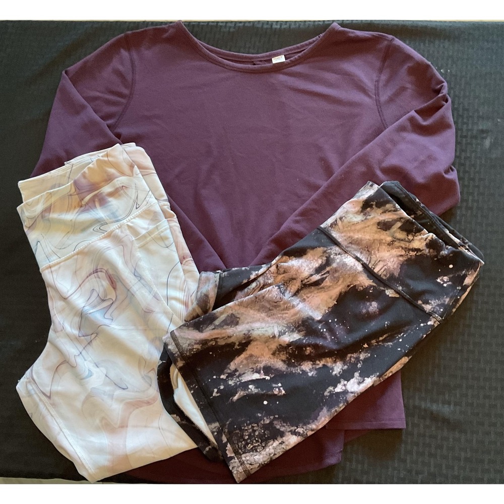 Old Navy Active Womens XL 3pc Set Top Leggings Bike Shorts Go-Dry PowerSoft